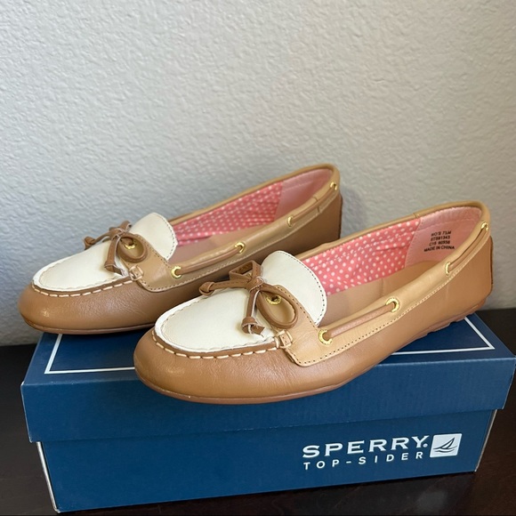Sperry Top-Sider Cognac & Sand Jordan Leather Boat Shoes, Size 7.5 M - Picture 2 of 9